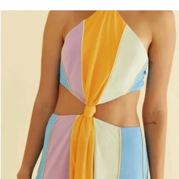 FARM RIO color block  Halter Maxi Dress M - Picture 3 of 5